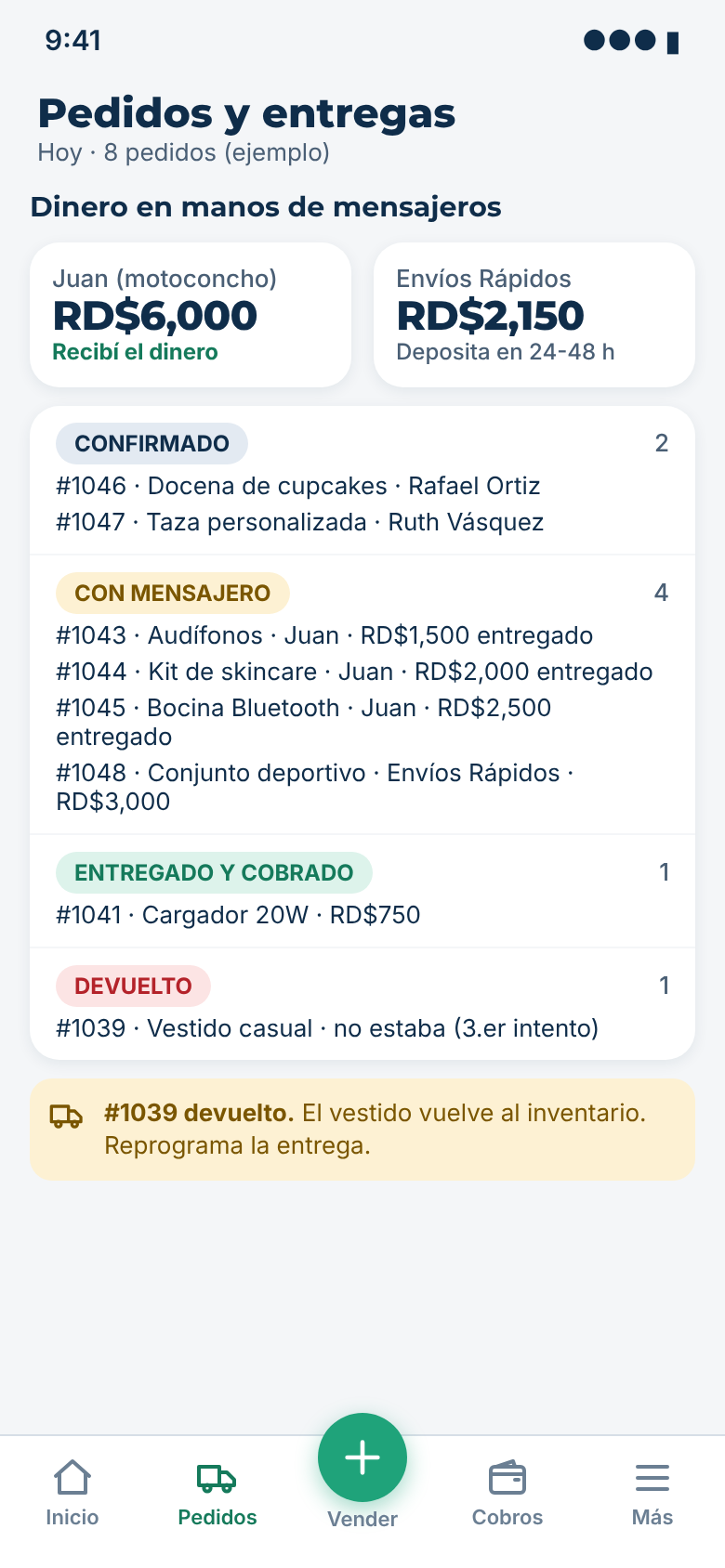 Pedidos y entregas