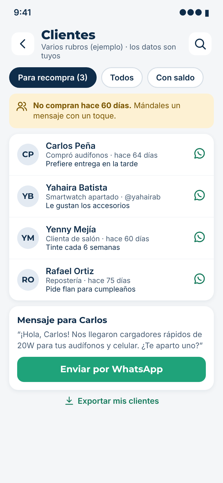 Clientes para recompra